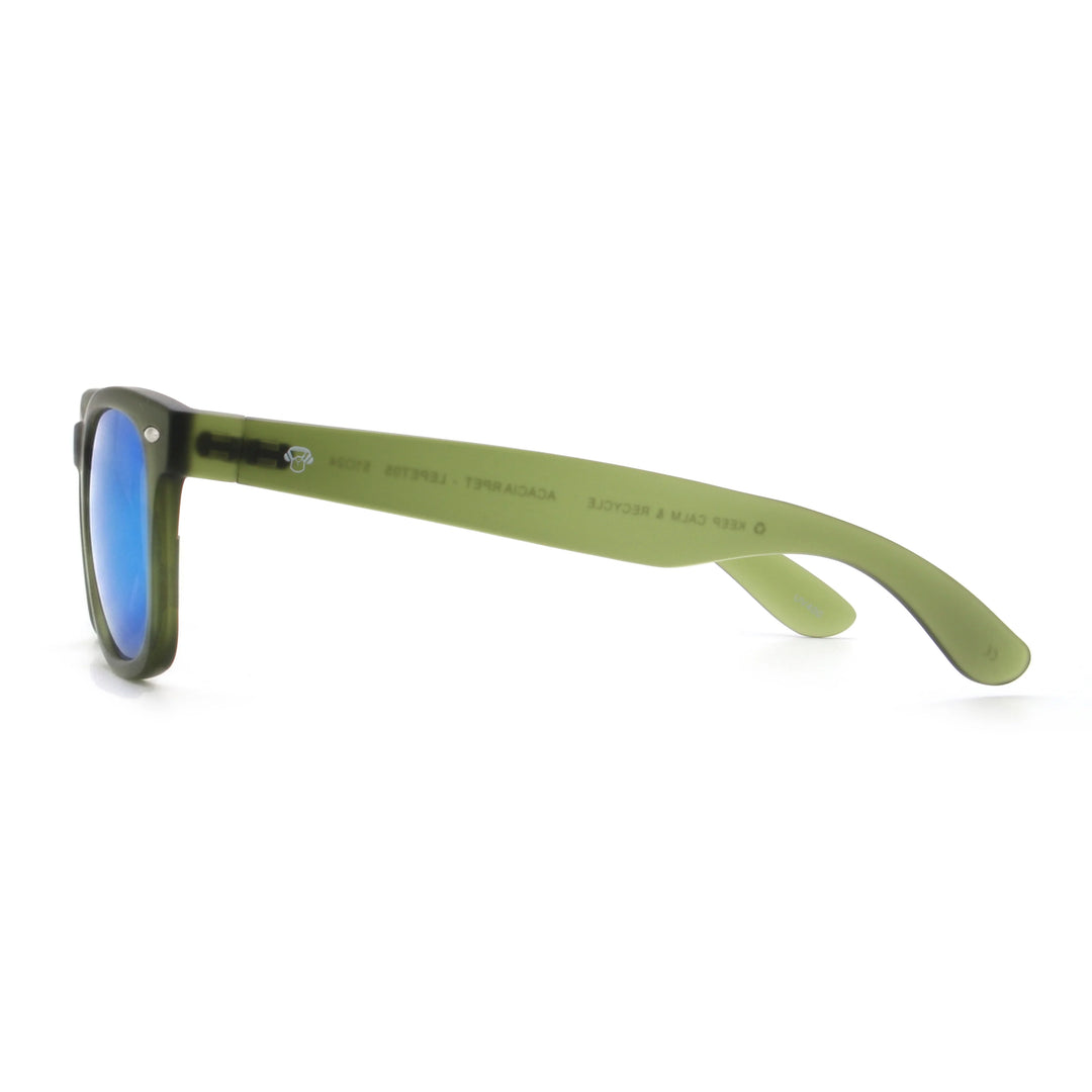 Acacia RPET Olive lentes de sol cristal Espejado Azul vista lateral unisex madera reciclada #color_espejado-azul
