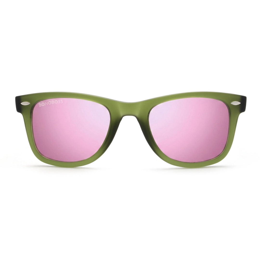 Acacia RPET Olive lentes de sol cristal Espejado Pink vista frontal unisex madera reciclada #color_espejado-pink