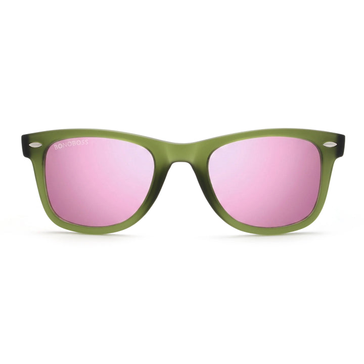 Acacia RPET Olive lentes de sol cristal Espejado Pink vista frontal unisex madera reciclada #color_espejado-pink