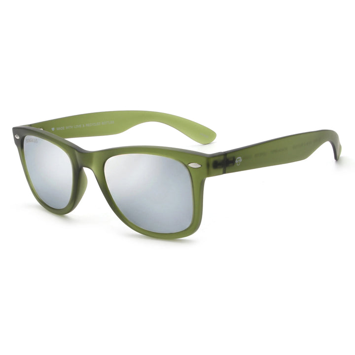 Acacia RPET Olive lentes de sol cristal Espejado Silver vista tres cuartos unisex madera reciclada #color_espejado-silver