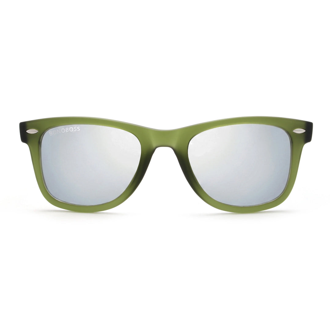 Acacia RPET Olive lentes de sol cristal Espejado Silver vista frontal unisex madera reciclada #color_espejado-silver