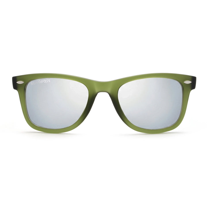 Acacia RPET Olive lentes de sol cristal Espejado Silver vista frontal unisex madera reciclada #color_espejado-silver