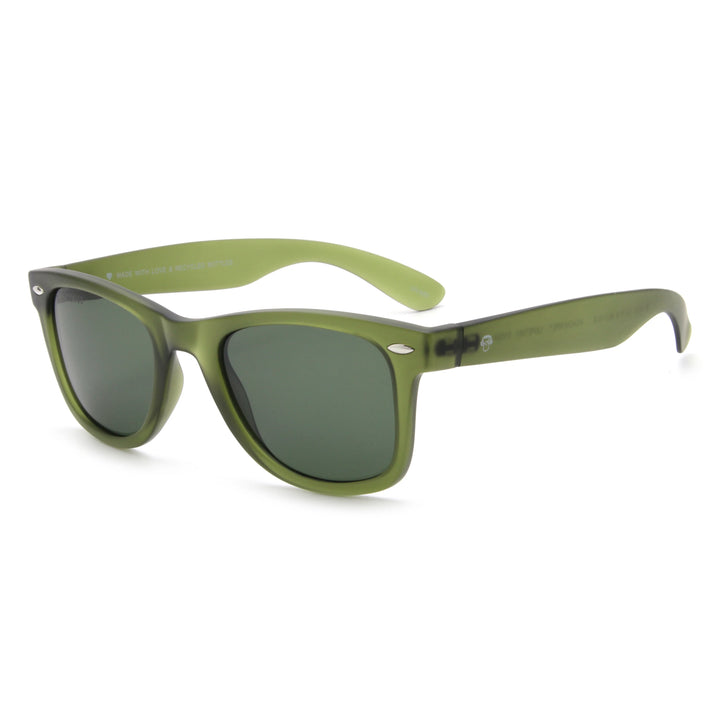 Acacia RPET Olive lentes de sol cristal G15 vista tres cuartos unisex madera reciclada #color_g15