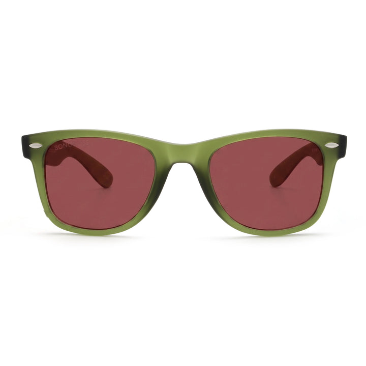 Acacia RPET Olive lentes de sol cristal Rojo vista frontal unisex madera reciclada #color_rojo