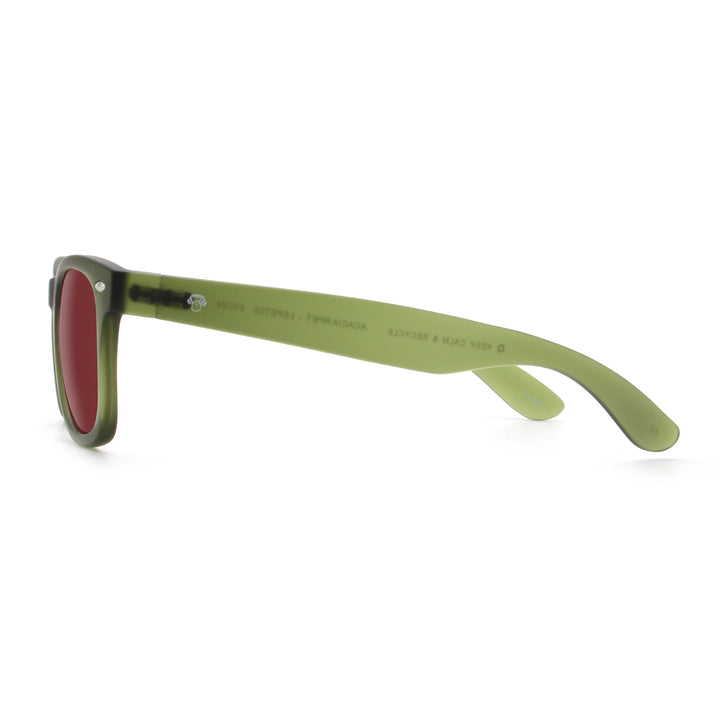Acacia RPET Olive lentes de sol cristal Rojo vista lateral unisex madera reciclada #color_rojo