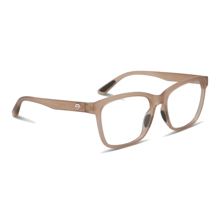 Lentes ópticos deportivos Bonoboss Comaneci Café armazón TR90 vista tres cuartos para gimnasia #editorial_angulo45 #color_champagne