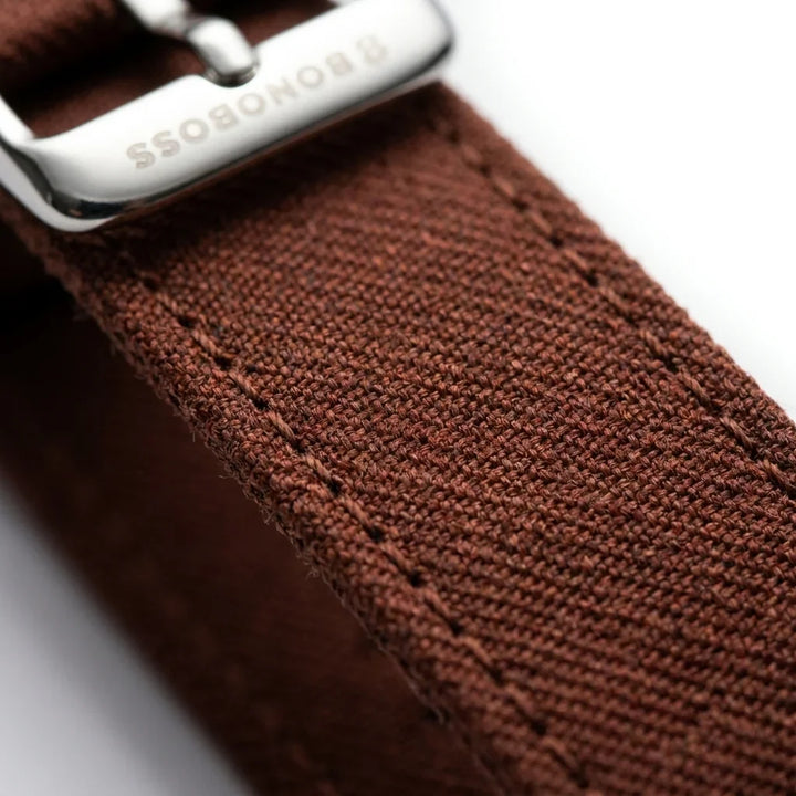 Bonoboss Correa Ultra Thin Nylon 22mm Cafe - macro detalle costura textura #editorial_wb_macro_stitch #color_cafe