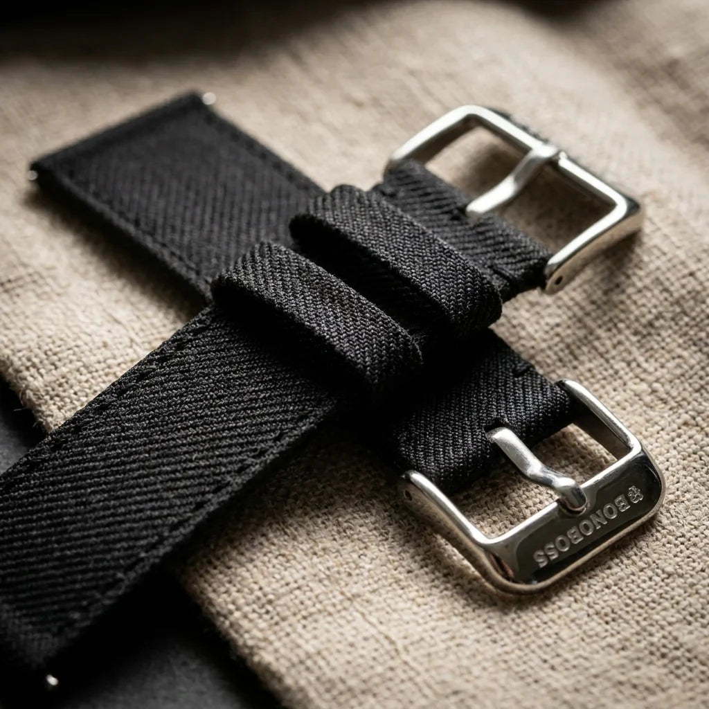 Bonoboss Correa Ultra Thin Nylon 22mm Negro - macro textura material natural #editorial_ctx_macro_texture #color_negro