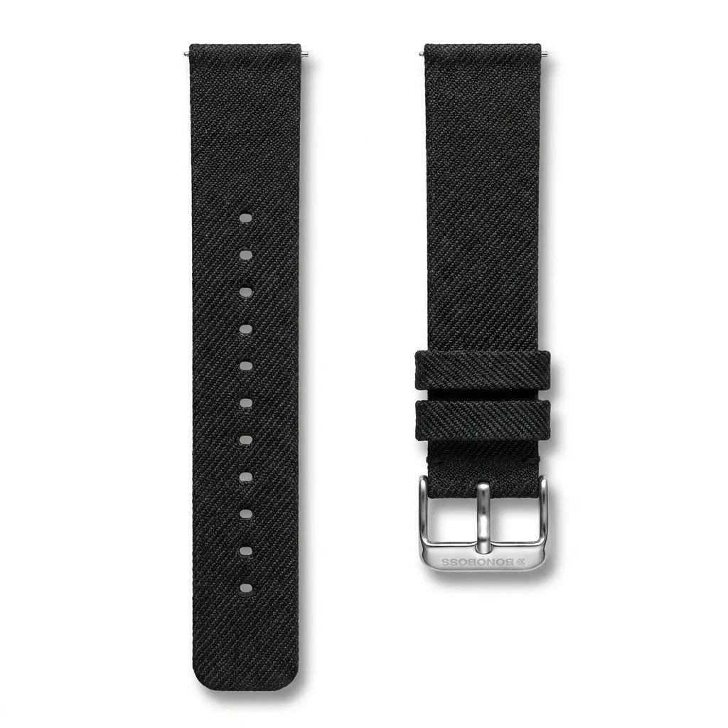 Bonoboss Correa Ultra Thin Nylon 22mm Negro - layout flat lay vista cenital #editorial_wb_canonical #color_negro