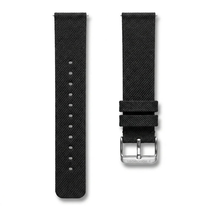 Bonoboss Correa Ultra Thin Nylon 22mm Negro - layout flat lay vista cenital #editorial_wb_canonical #color_negro