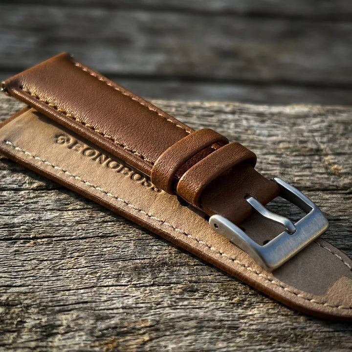 Bonoboss Correa Cuero Premium 22mm Brown - macro textura material natural #editorial_ctx_macro_texture #color_brown