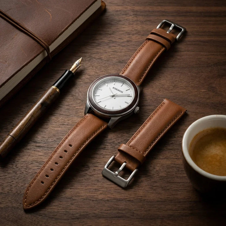 Bonoboss Correa Cuero Premium 22mm Brown - still life premium madera reloj props #editorial_ctx_premium_stilllife #color_brown