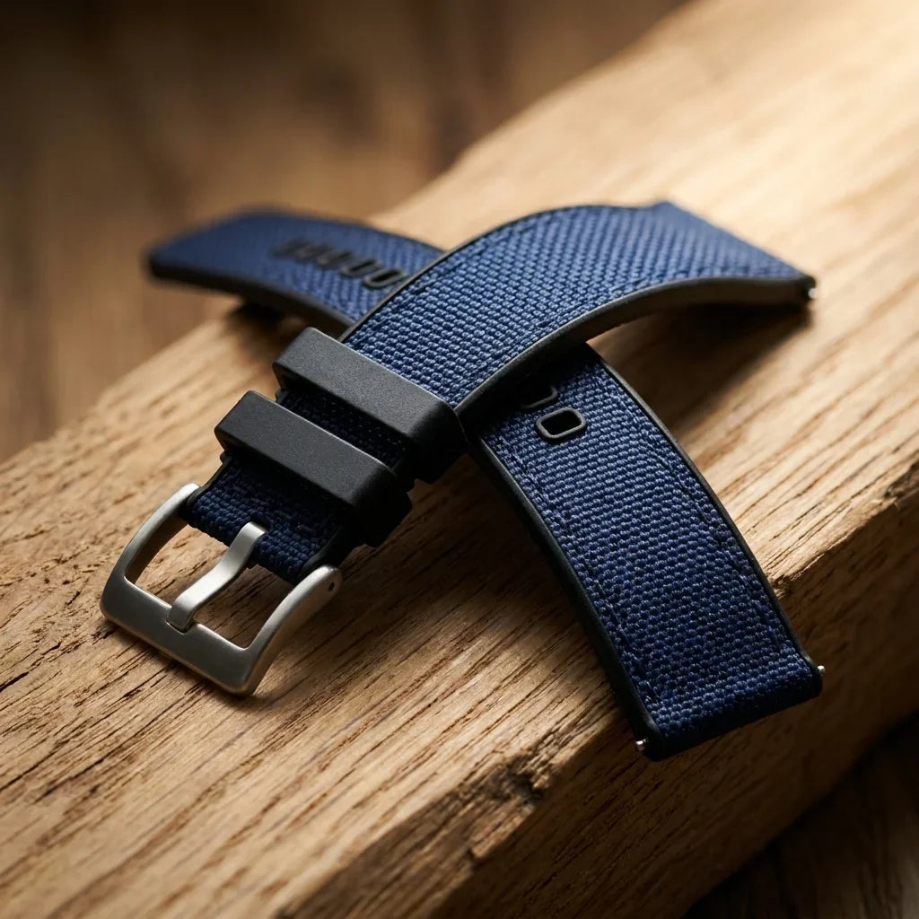 Bonoboss Correa Canvas + TPU 22mm Azul - macro textura material natural (v2) #editorial_ctx_macro_texture_v2 #color_azul