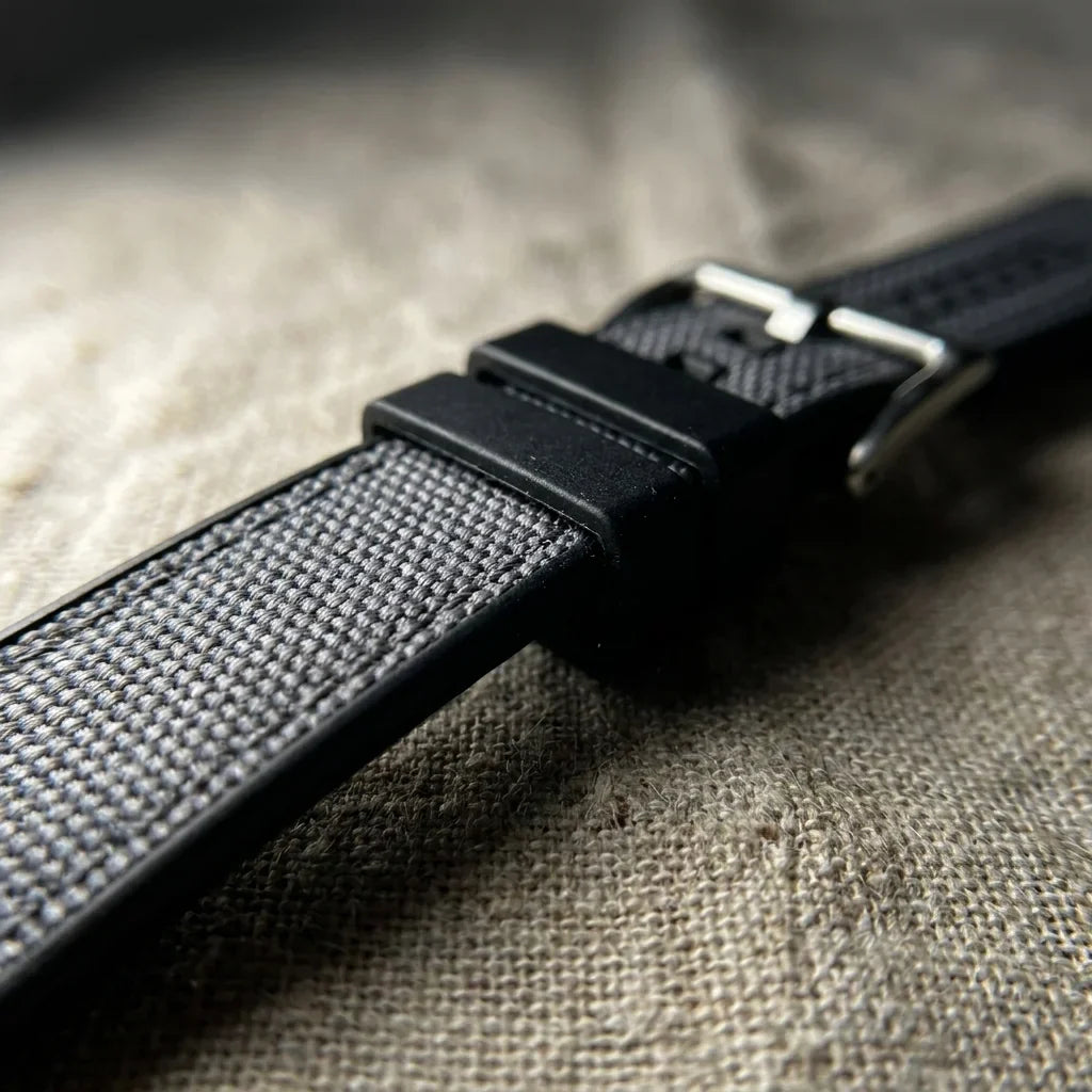 Bonoboss Correa Canvas + TPU 22mm Gris - macro textura material natural #editorial_ctx_macro_texture #color_gris