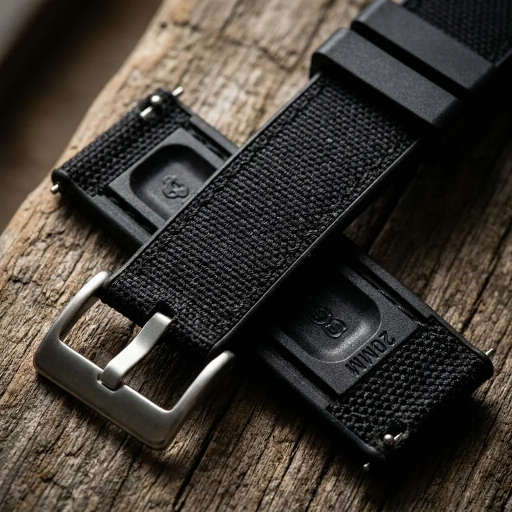 Bonoboss Correa Canvas + TPU 22mm Negro - macro textura material natural #editorial_ctx_macro_texture #color_negro