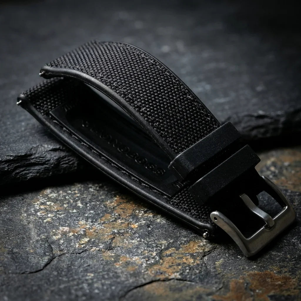 Bonoboss Correa Canvas + TPU 22mm Negro - macro textura material natural (v2) #editorial_ctx_macro_texture_v2 #color_negro