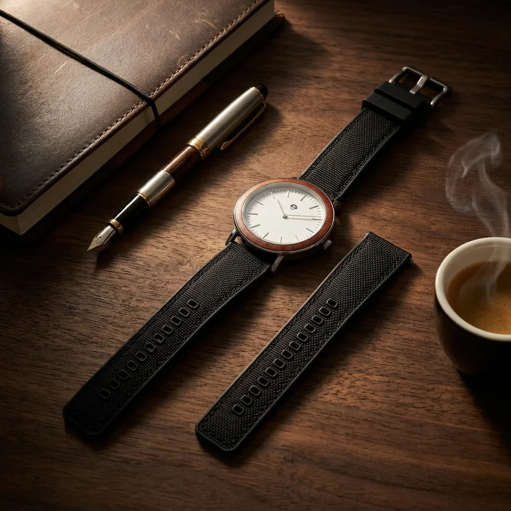 Bonoboss Correa Canvas + TPU 22mm Negro - still life premium madera reloj props #editorial_ctx_premium_stilllife #color_negro