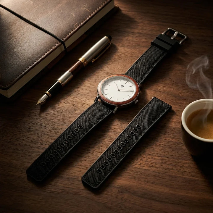 Bonoboss Correa Canvas + TPU 22mm Negro - still life premium madera reloj props #editorial_ctx_premium_stilllife #color_negro