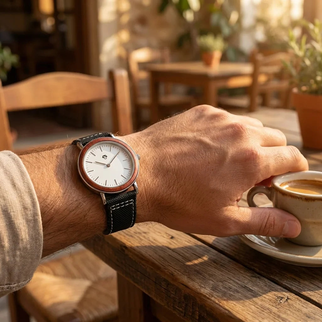 Bonoboss Correa Canvas + TPU 22mm Negro - lifestyle muneca con reloj Toki Bonoboss #editorial_ctx_wrist_action #color_negro
