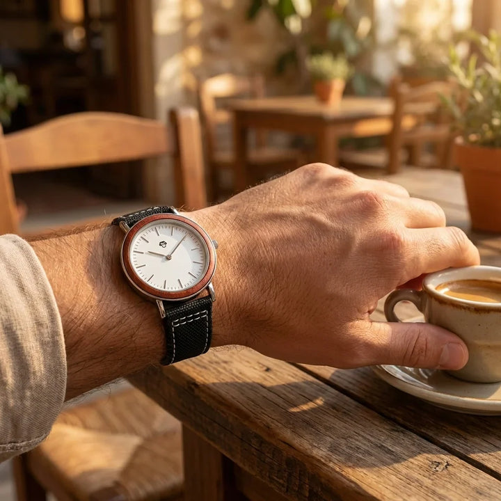 Bonoboss Correa Canvas + TPU 22mm Negro - lifestyle muneca con reloj Toki Bonoboss #editorial_ctx_wrist_action #color_negro