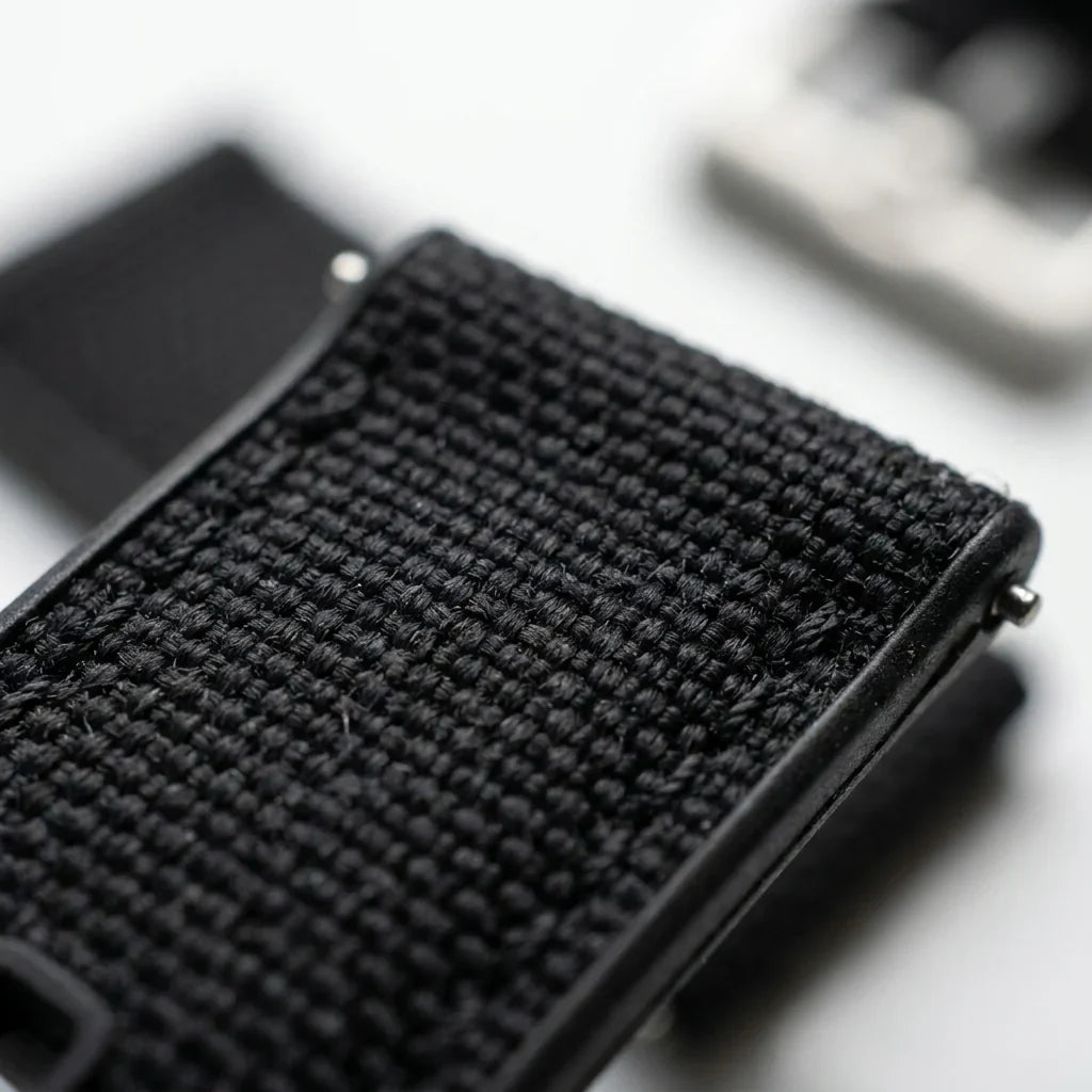Bonoboss Correa Canvas + TPU 22mm Negro - macro detalle costura textura #editorial_wb_macro_stitch #color_negro