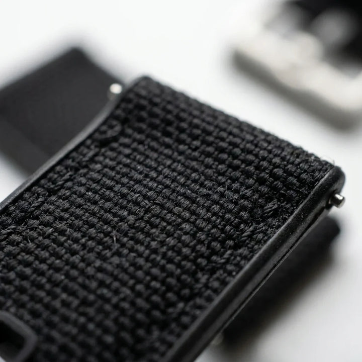 Bonoboss Correa Canvas + TPU 22mm Negro - macro detalle costura textura #editorial_wb_macro_stitch #color_negro