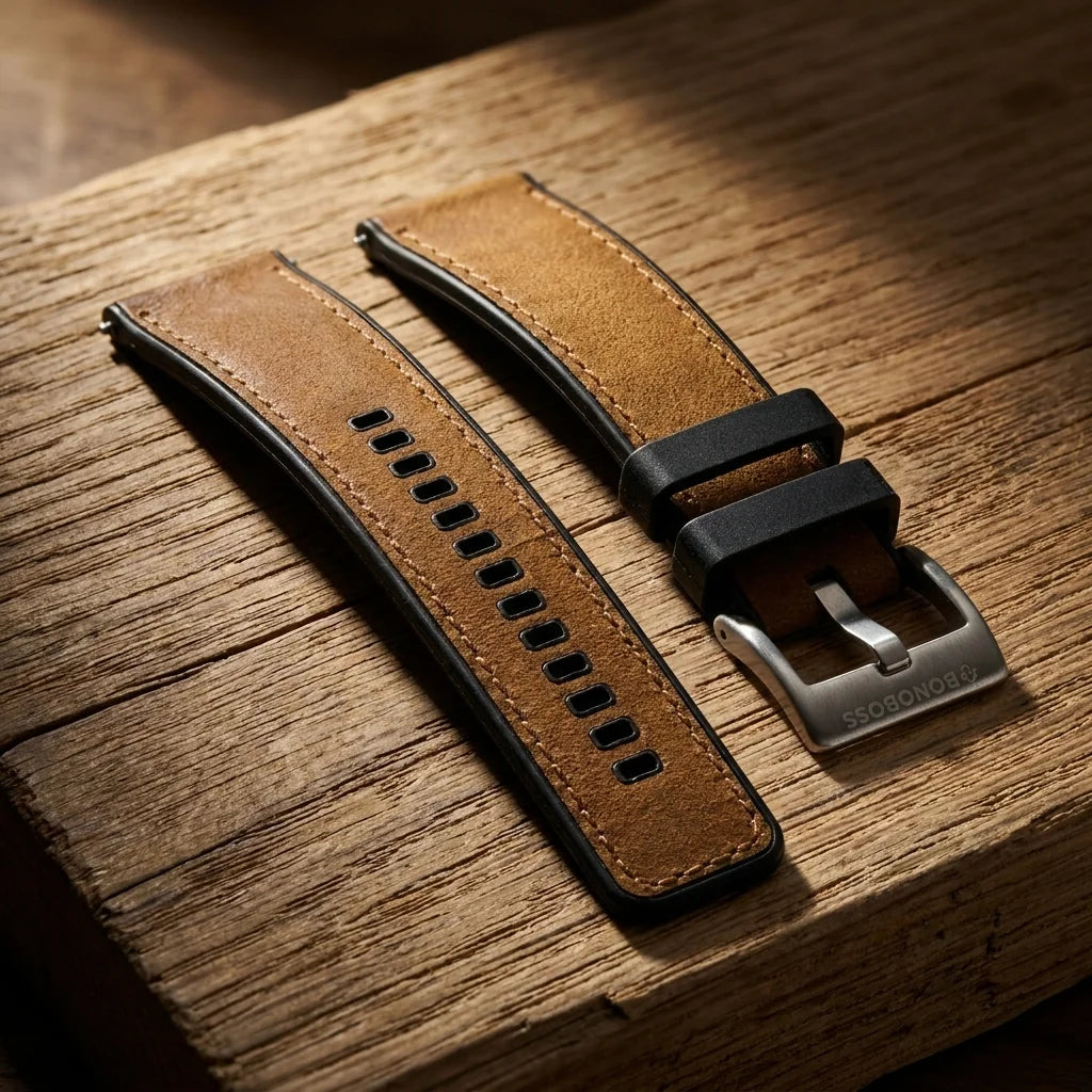 Bonoboss Correa Cuero Premium 22mm Cafe Claro - macro textura material natural (v2) #editorial_ctx_macro_texture_v2 #color_cafe-claro