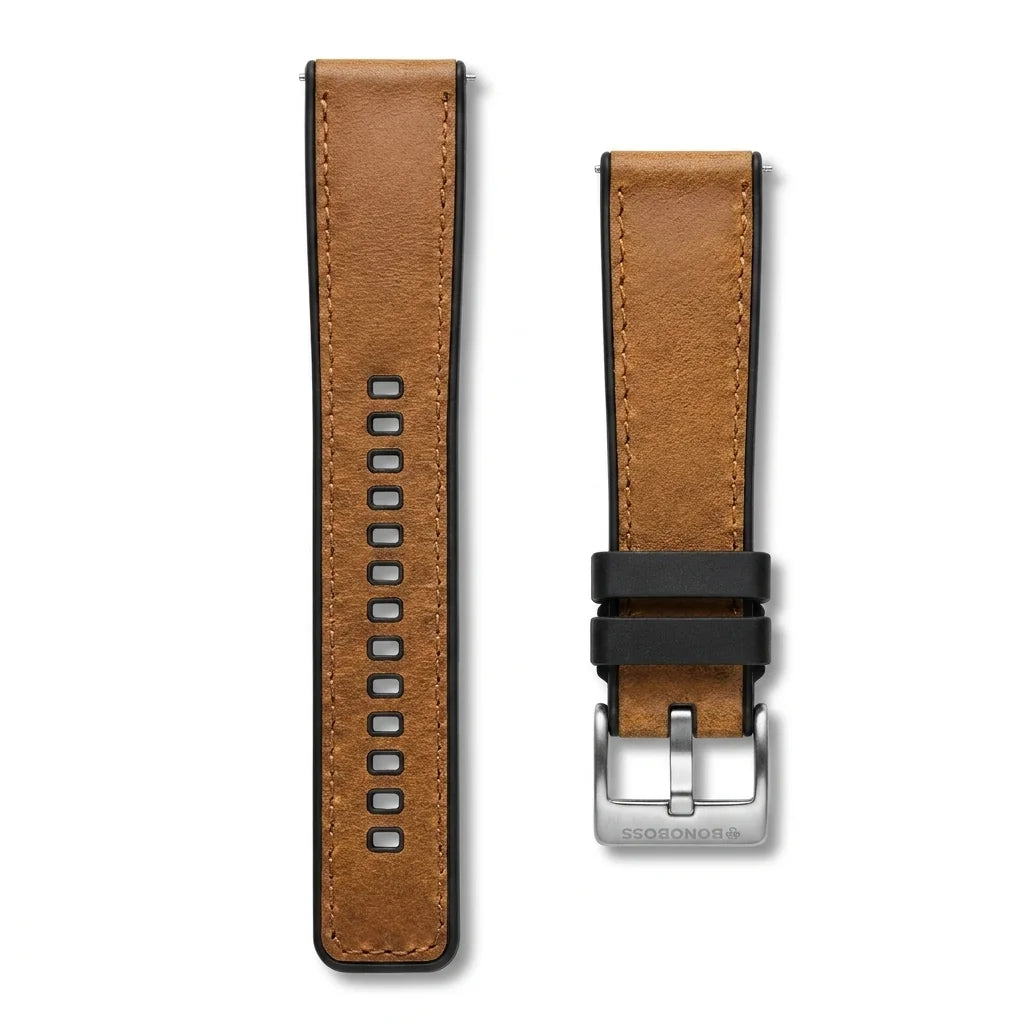 Bonoboss Correa Cuero Premium 22mm Cafe Claro - layout flat lay vista cenital #editorial_wb_canonical #color_cafe-claro