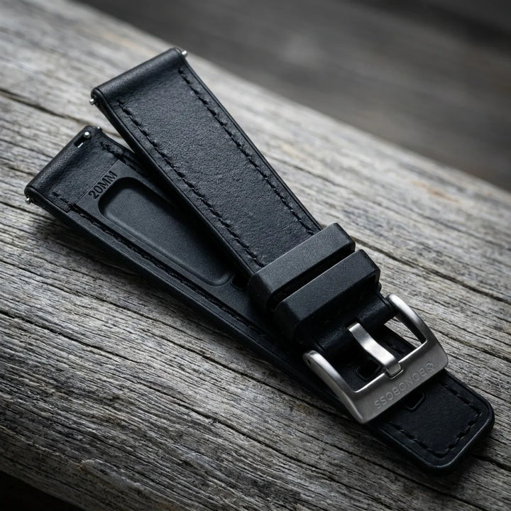 Bonoboss Correa Cuero Premium 22mm Negro - macro textura material natural #editorial_ctx_macro_texture #color_negro