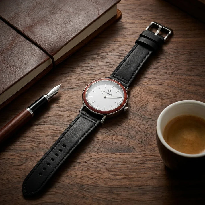 Bonoboss Correa Cuero Premium 22mm Negro - still life premium madera reloj props #editorial_ctx_premium_stilllife #color_negro