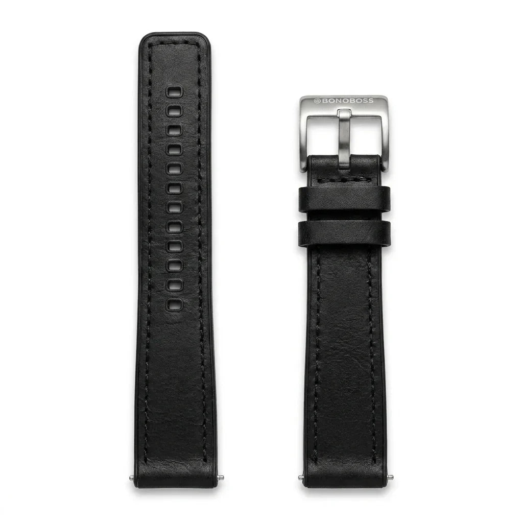 Bonoboss Correa Cuero Premium 22mm Negro - layout flat lay vista cenital #editorial_wb_canonical #color_negro