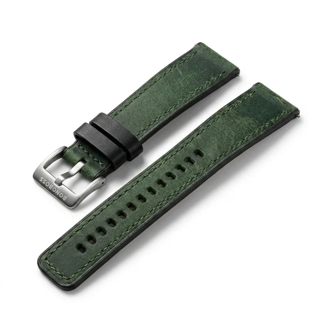 Bonoboss Correa Cuero Premium 22mm Verde - vista 3/4 oblicua #editorial_wb_3qtr #color_verde