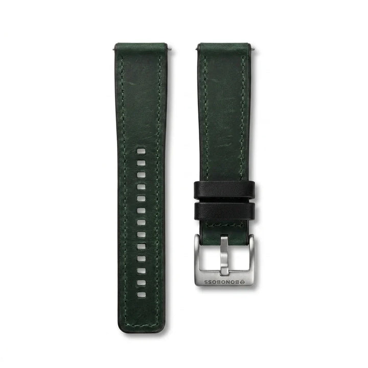 Bonoboss Correa Cuero Premium 22mm Verde - layout flat lay vista cenital #editorial_wb_canonical #color_verde