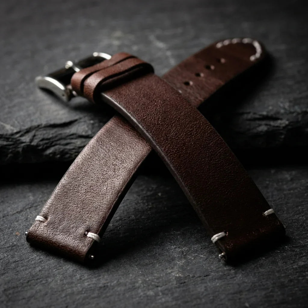 Bonoboss Correa Cuero Premium 22mm Cafe - macro textura material natural (v2) #editorial_ctx_macro_texture_v2 #color_cafe