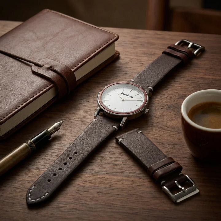 Bonoboss Correa Cuero Premium 22mm Cafe - still life premium madera reloj props #editorial_ctx_premium_stilllife #color_cafe