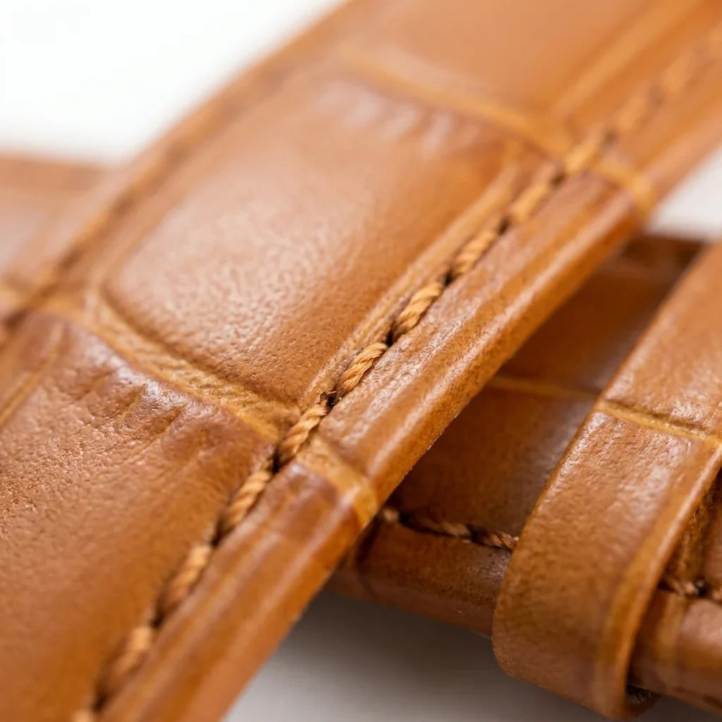 Bonoboss Correa Cuero Premium 22mm Cafe Claro - macro detalle costura textura #editorial_wb_macro_stitch #color_cafe-claro