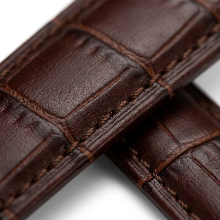 Bonoboss Correa Cuero Premium 22mm Cafe Oscuro - macro detalle costura textura #editorial_wb_macro_stitch #color_cafe-oscuro