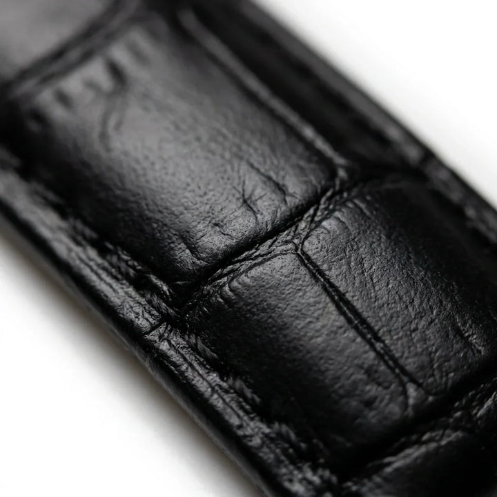 Bonoboss Correa Cuero Premium 22mm Negro - macro detalle costura textura #editorial_wb_macro_stitch #color_negro