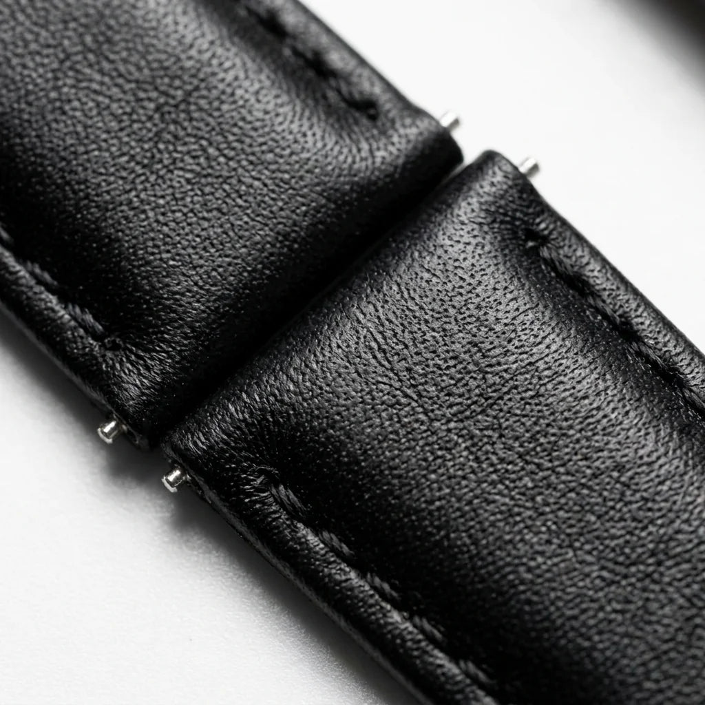 Bonoboss Correa Cuero Premium 22mm Negro - macro detalle costura textura #editorial_wb_macro_stitch #color_negro
