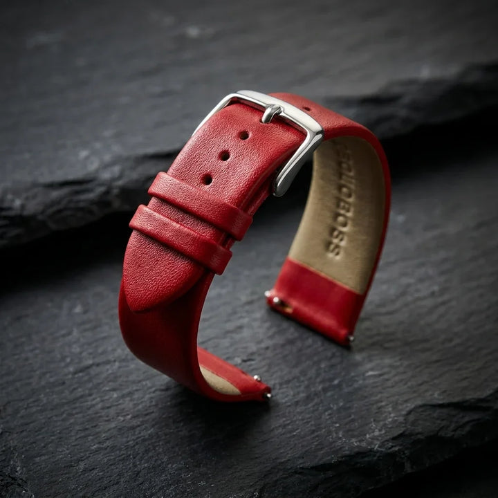 Bonoboss Correa Cuero Premium 22mm Rojo - macro textura material natural (v2) #editorial_ctx_macro_texture_v2 #color_rojo