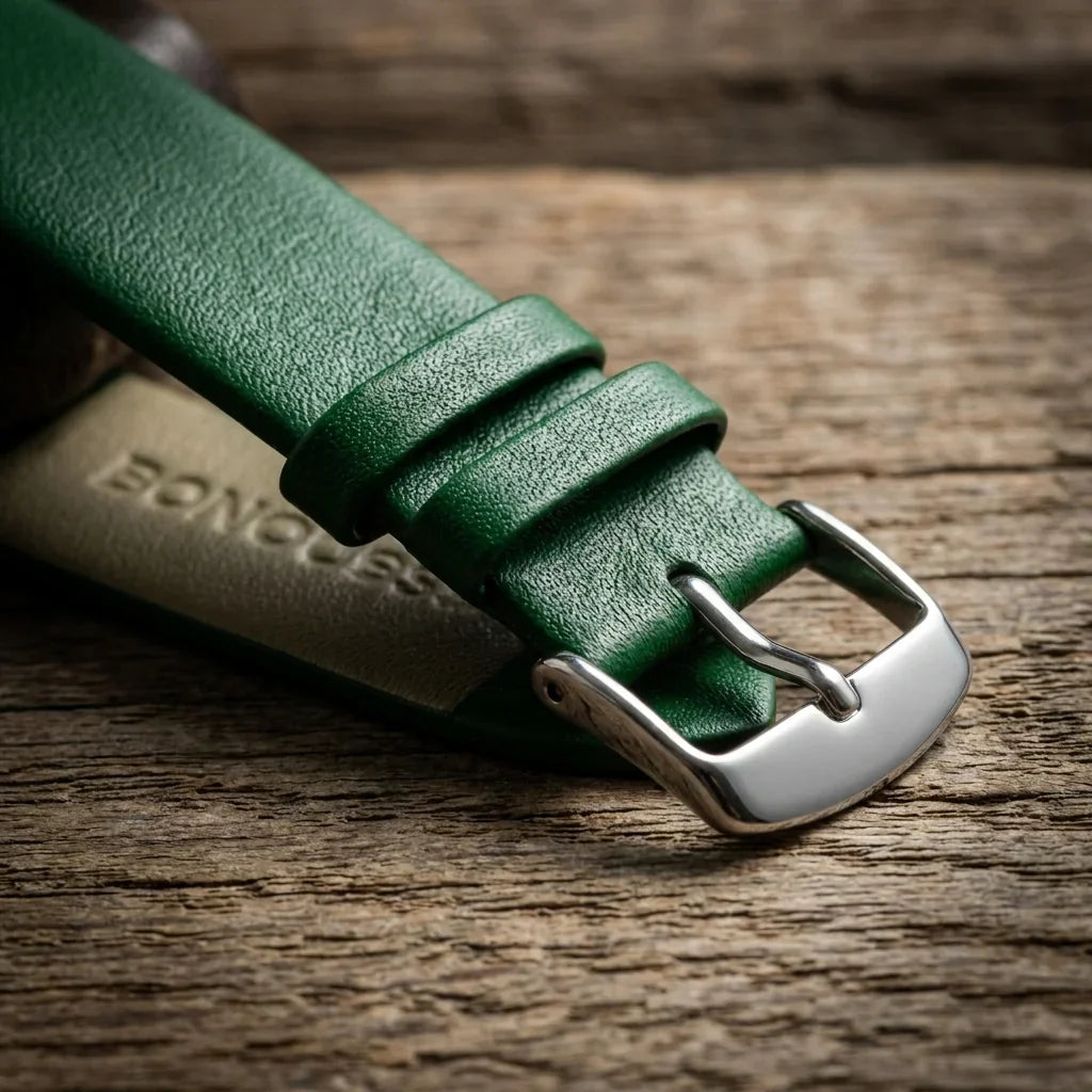 Bonoboss Correa Cuero Premium 22mm Verde - macro textura material natural #editorial_ctx_macro_texture #color_verde
