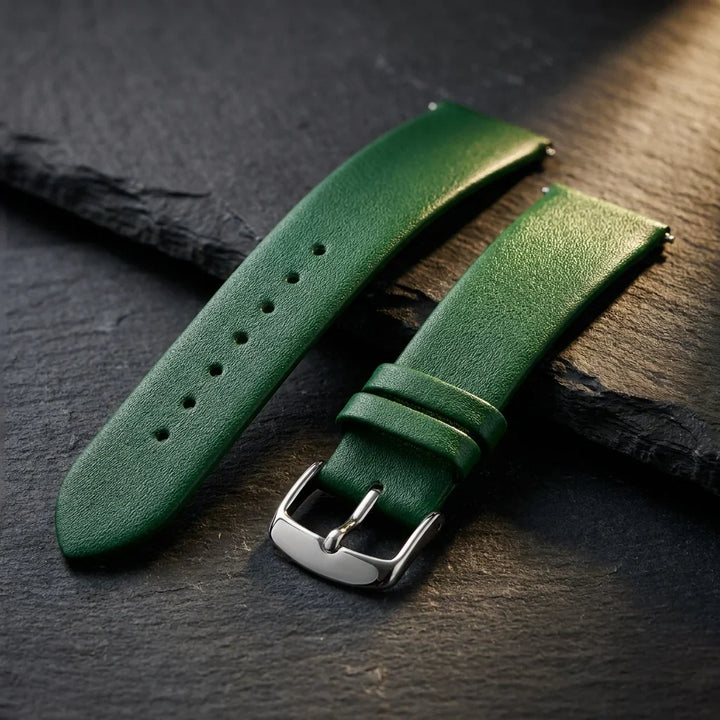 Bonoboss Correa Cuero Premium 22mm Verde - macro textura material natural (v2) #editorial_ctx_macro_texture_v2 #color_verde