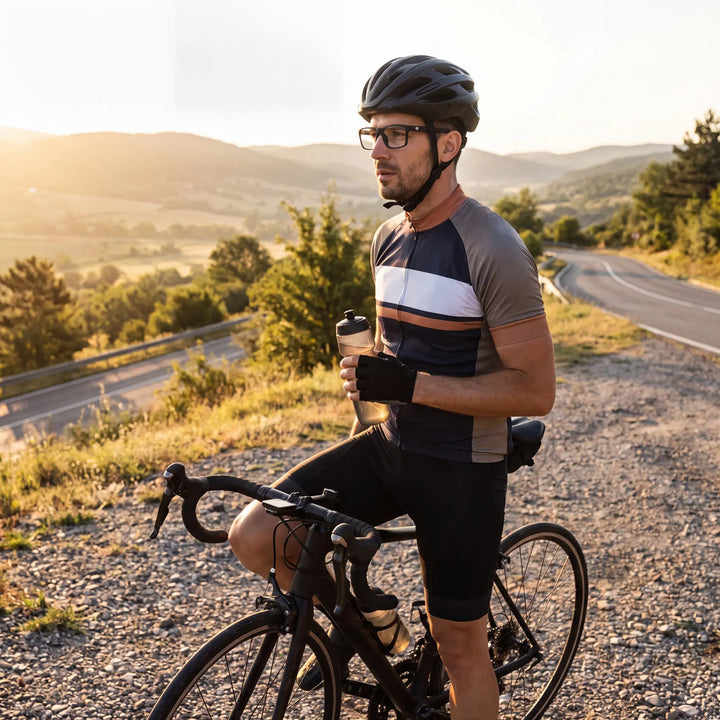 Lentes ópticos deportivos Bonoboss Senna Negro, hombre practicando ciclismo al aire libre con el armazón puesto #editorial_modelo4 #color_negro