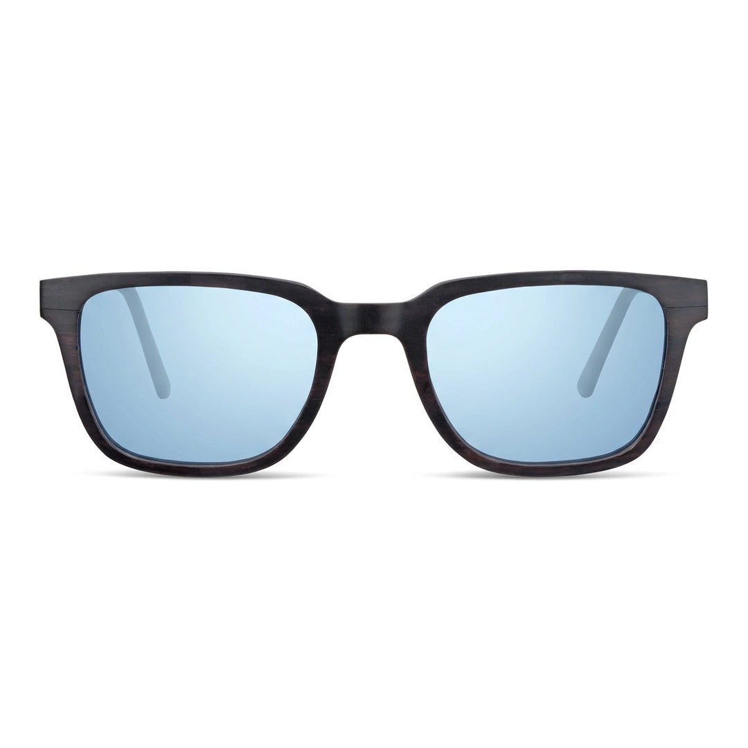 Lentes de sol Thanos Ébano Natural cristal espejado azul ice vista frontal madera de ébano natural unisex #color_espejado-azul-ice