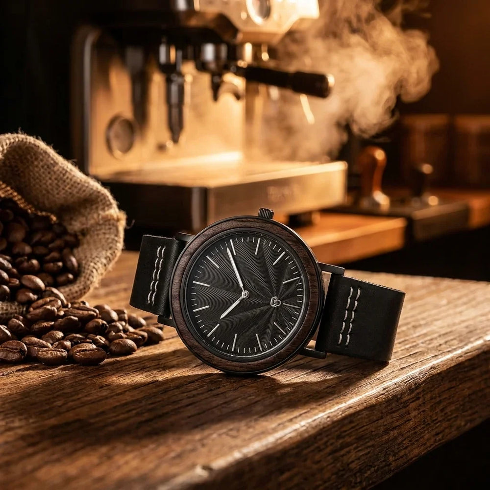 Bonoboss Toki Ébano BlackWave - reloj still life barra cafe de especialidad #editorial_ctx_barista_counter #color_negro