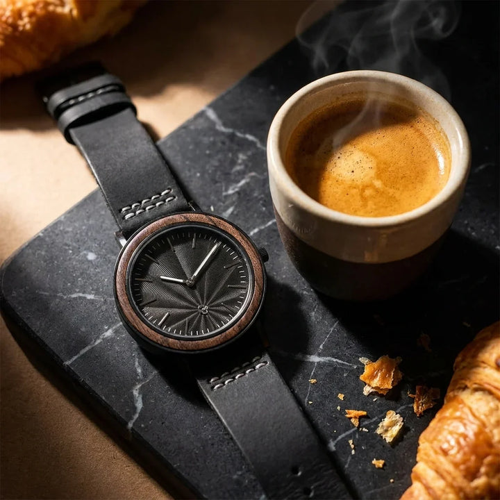 Bonoboss Toki Ébano BlackWave - reloj still life espresso en marmol #editorial_ctx_espresso_marble #color_negro