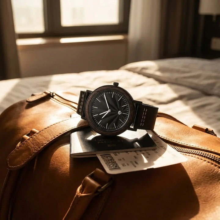 Bonoboss Toki Ébano BlackWave - reloj still life bolso de cuero de viaje #editorial_ctx_leather_duffel #color_negro