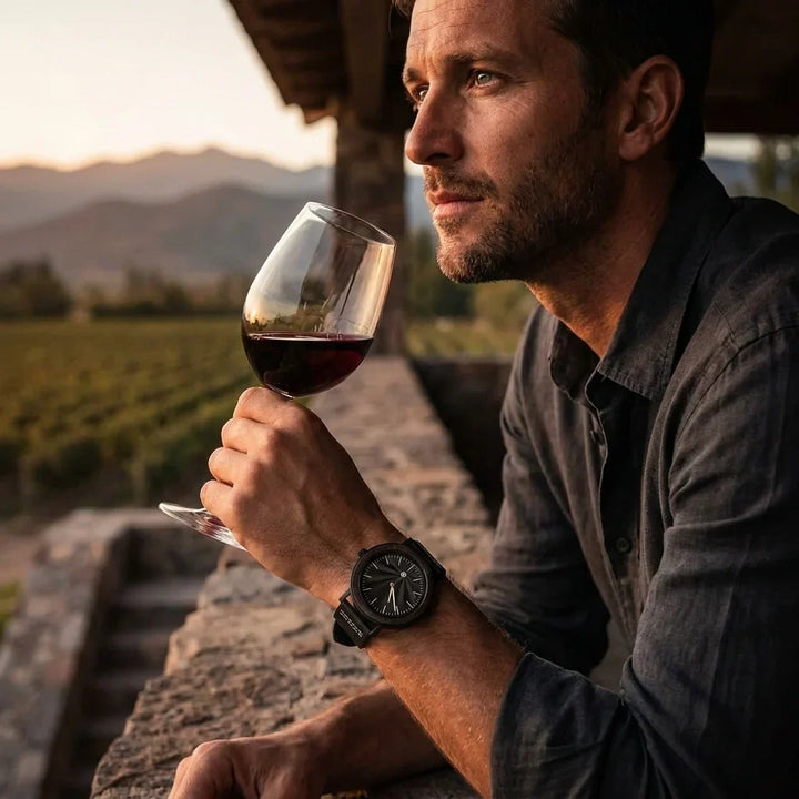 Bonoboss Toki Ébano BlackWave - lifestyle editorial terraza copa de vino #editorial_ctx_terrace_wine #color_negro