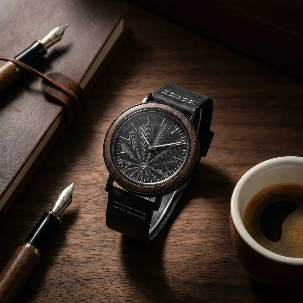 Bonoboss Toki Ébano BlackWave - reloj still life madera journal y pluma #editorial_ctx_walnut_journal #color_negro