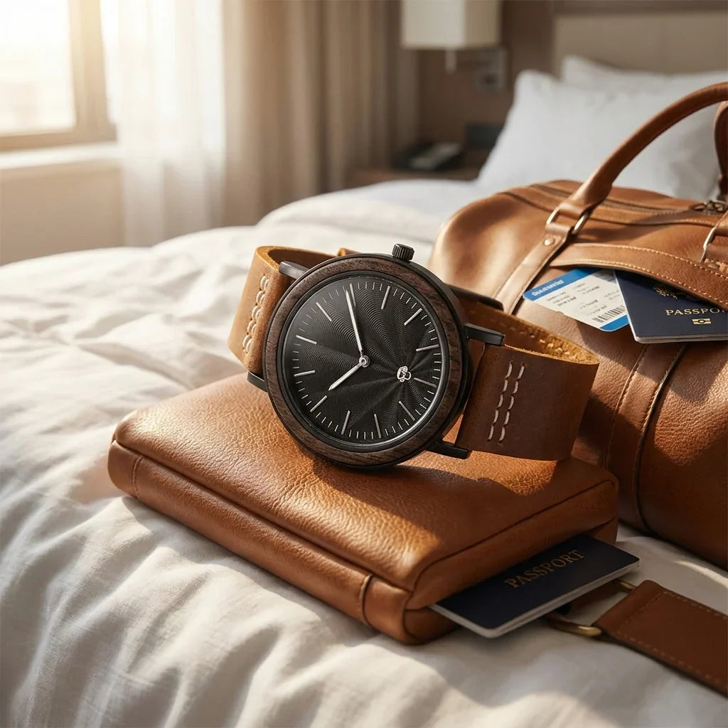 Bonoboss Toki Ébano BlackWave Café - reloj still life bolso de cuero de viaje #editorial_ctx_leather_duffel #color_cafe